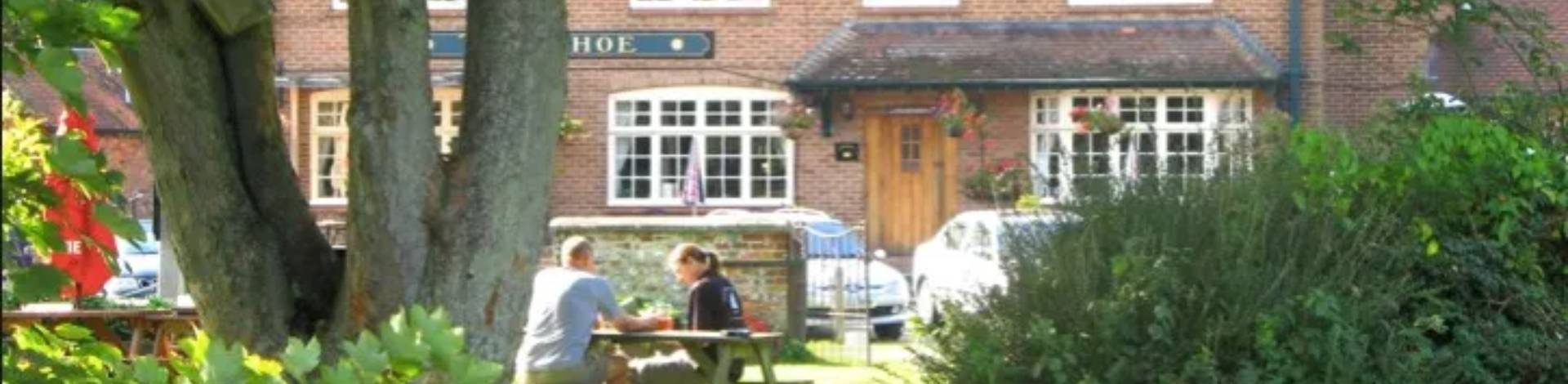 Outdoor pub seating under trees