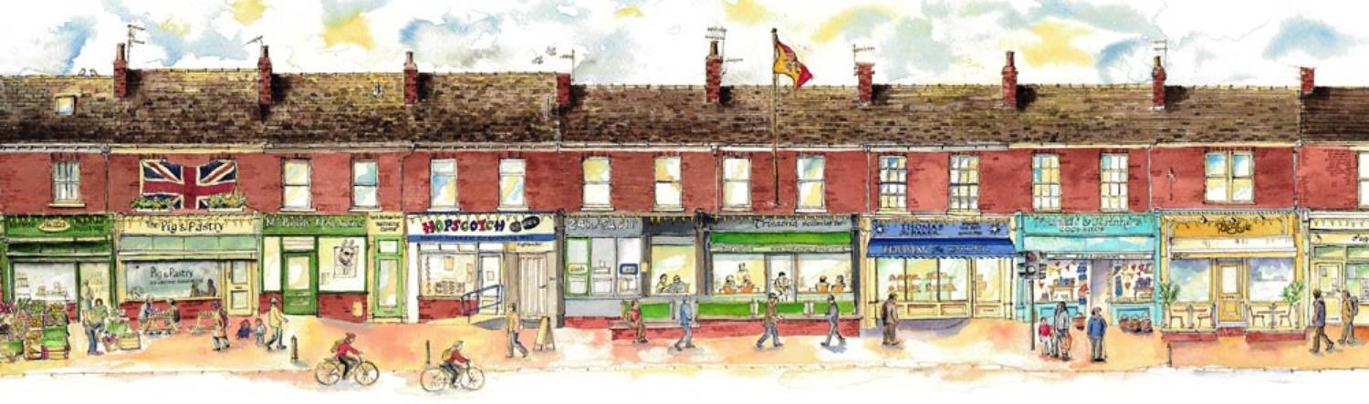 Colorful street shops illustration