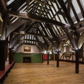 Historic wooden-beamed hall interior