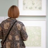 Person viewing art in a gallery