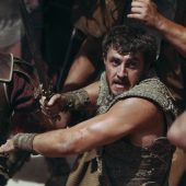 Ancient battle scene, intense warrior action