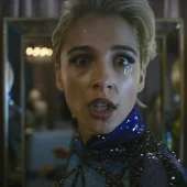 Close-up of shocked person with makeup