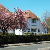 Spring bloom at a charming community hall