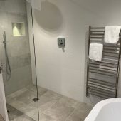 Modern bathroom shower and towel rack