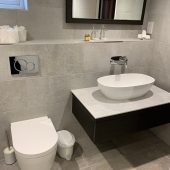 Modern bathroom with sink and toilet