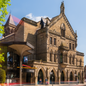Historic York theater building in sunlight