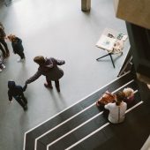 People in lobby viewed from above